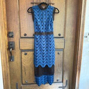 Self-Portrait Blue and Black Lace Midi Dress Size 2